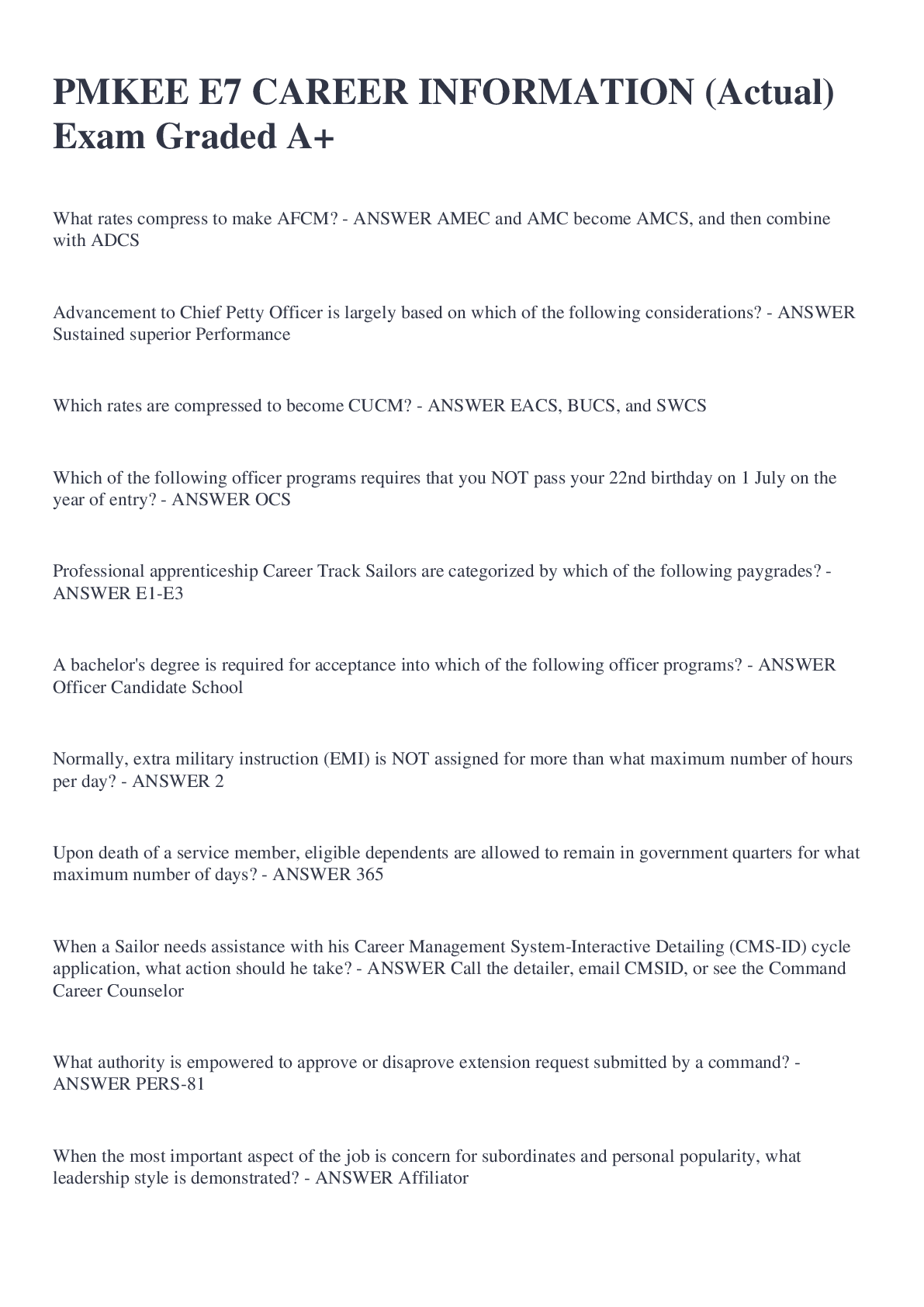 Preview image for PMKEE E7 CAREER INFORMATION (Actual) Exam Graded A+